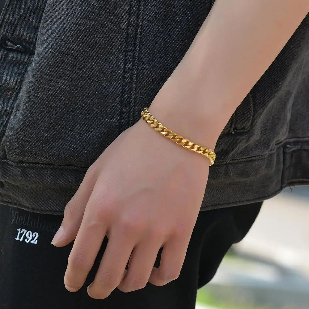 Men’s Stainless Steel Cuban Bracelet – Gold Color Hip Hop Punk Jewelry