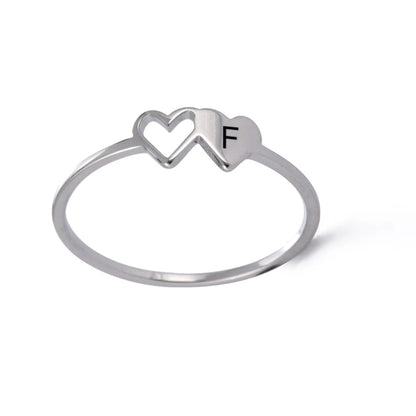 Women’s Stainless Steel Initial Ring – A–Z Alphabet Double Heart Design Jewelry