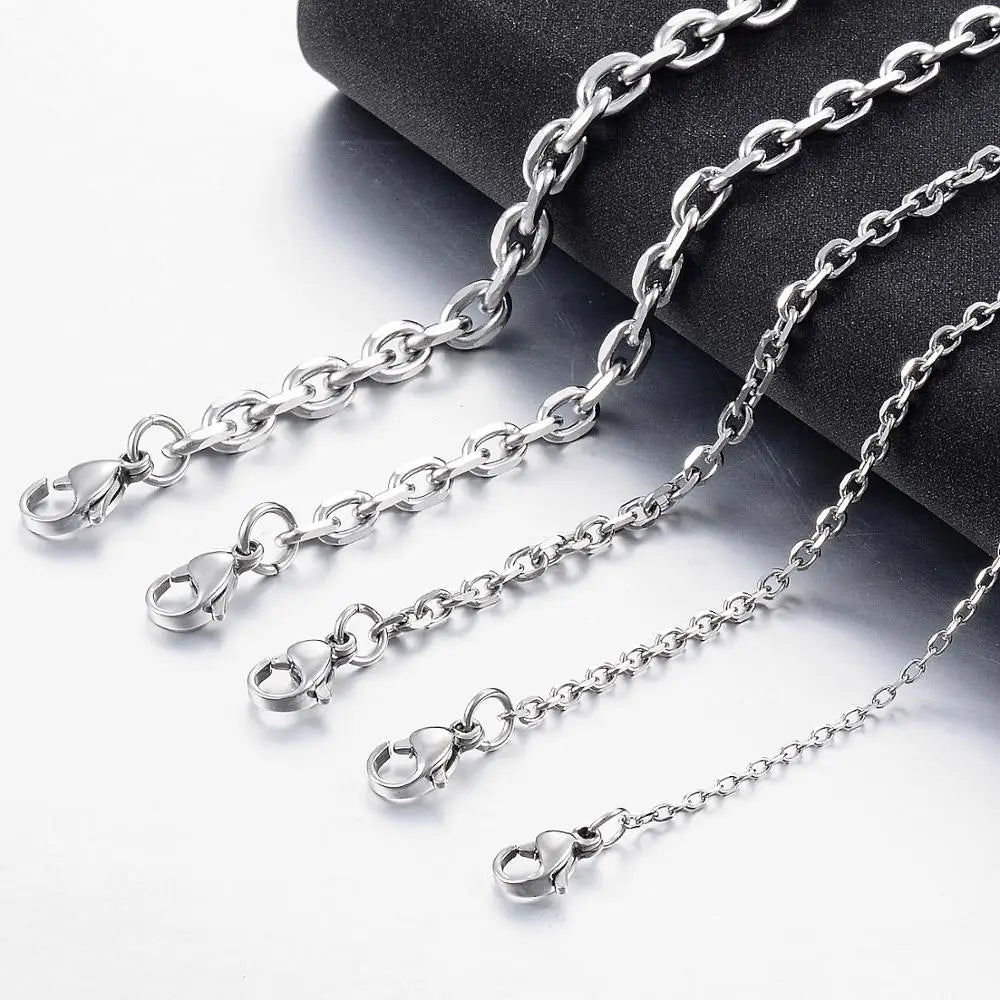 Men’s O-Shape Chain Necklace – Stainless Steel Silver Link Jewelry (1.6–5mm)