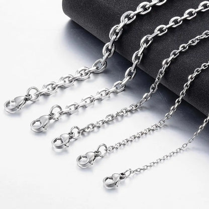 Men’s O-Shape Chain Necklace – Stainless Steel Silver Link Jewelry (1.6–5mm)