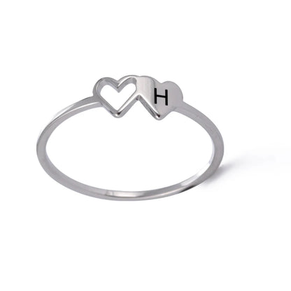 Women’s Stainless Steel Initial Ring – A–Z Alphabet Double Heart Design Jewelry