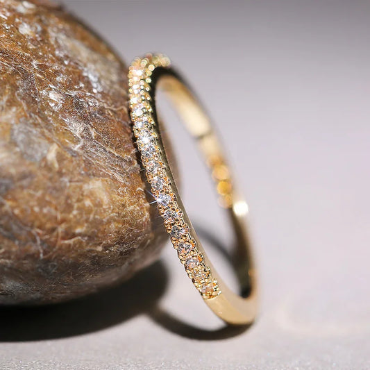 Women’s Minimalist Thin Cubic Zircon Ring – Elegant Wedding Finger Jewelry