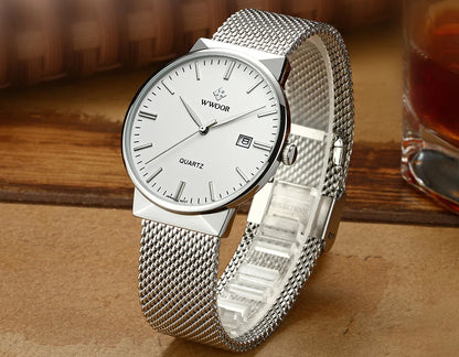 Men’s Ultra-Thin Gold Mesh Watch –Luxury Stainless Steel Waterproof Wristwatch with Date Display