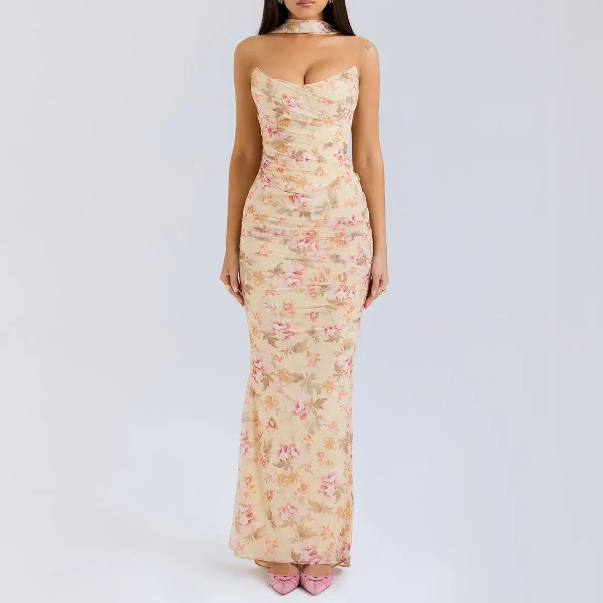 Women’s Elegant Maxi Dress with Scarf