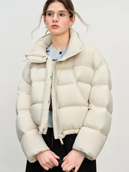 Women’s Short Puffer Outerwear – Glossy Stand Collar Jacket