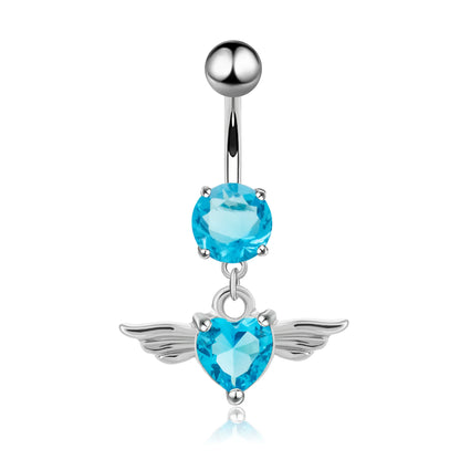 Women’s Blue Crystal Heart Belly Button – 1PC Stainless Steel Butterfly Navel Piercing Body Jewelry