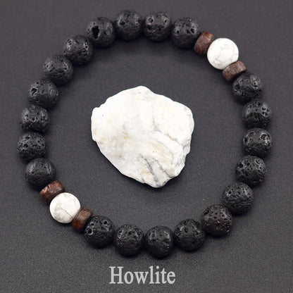 Men’s Tiger Eye & Lava Stone Bead Bracelet – Tibetan Buddha Elastic Wristband Jewelry