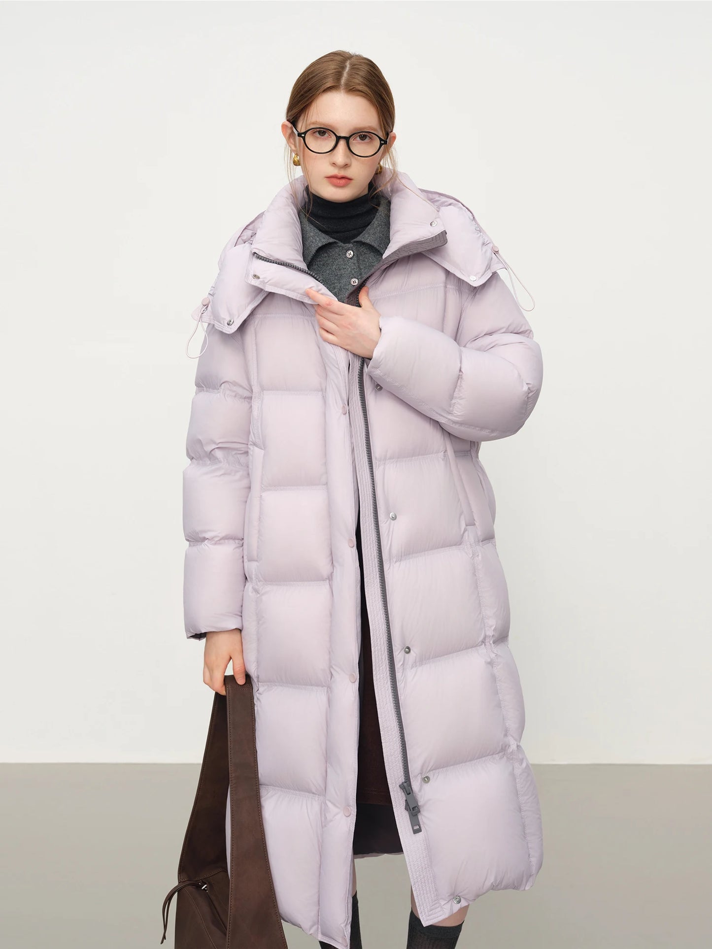 Women’s Long Puffer Jacket Outerwear – Hooded Two-Tone Down