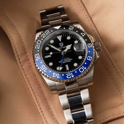 Men’s Luxury GMT Automatic Watch – Sapphire Mechanical 40MM Stainless Steel Waterproof Wristwatch