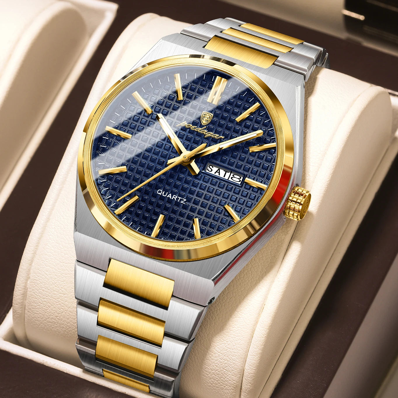 Men’s Luxury Watch – Stainless Steel Waterproof Wristwatch with Luminous Dial, Date & Week