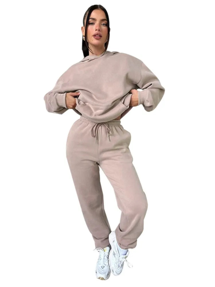 Women’s Autumn Winter Fleece Tracksuit Set – 2 Piece Casual Outfit