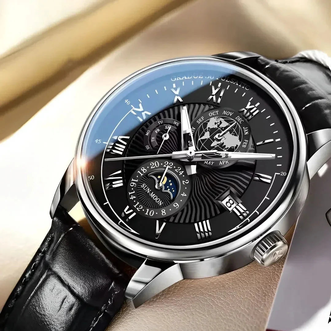 Men’s Luxury Sport Quartz Watch – Waterproof Luminous Leather Strap Business Wristwatch