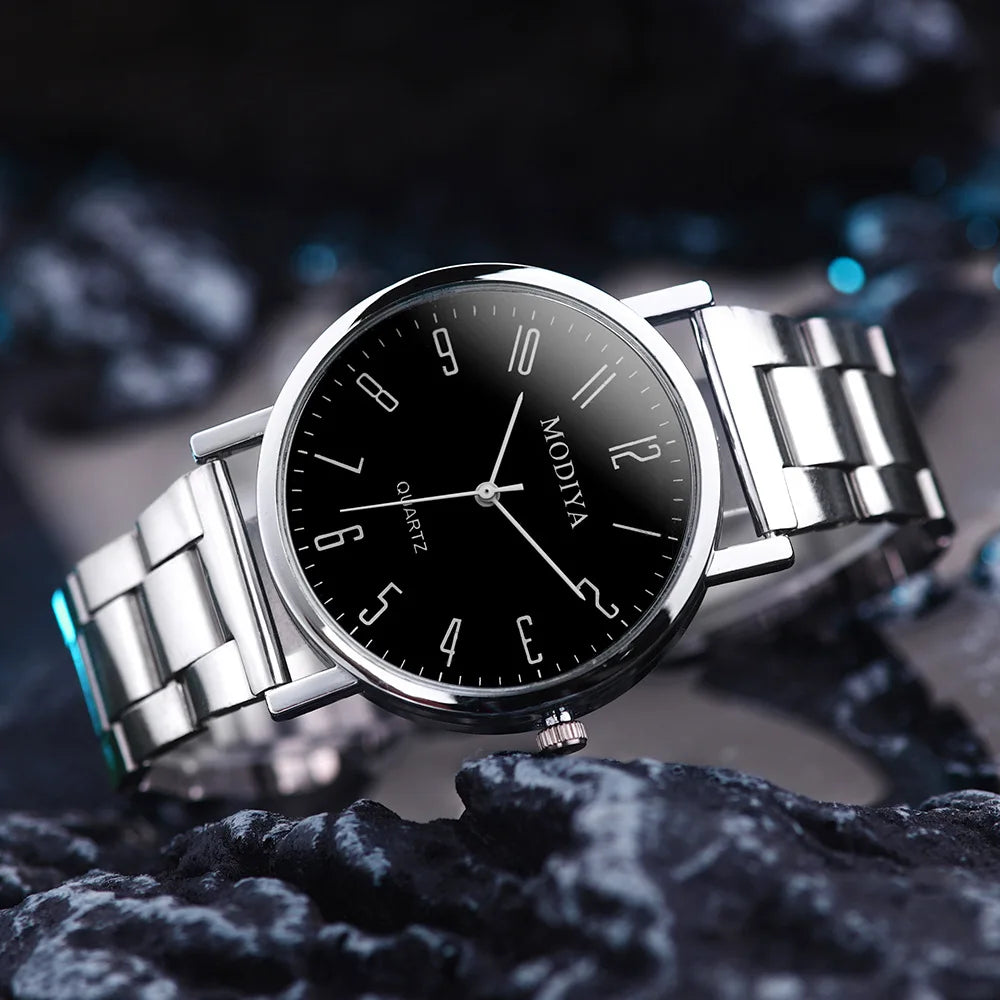 Men’s Casual Stainless Steel Watch – Round Dial Luxury Business Wristwatch