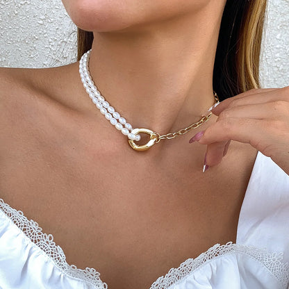 Women’s Elegant Pearl Choker Necklace – White Imitation Pearl Statement Jewelry