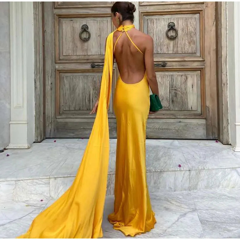Women’s Elegant Maxi Dress – Off Shoulder Backless Detail Slim Fit Summer Evening Gown