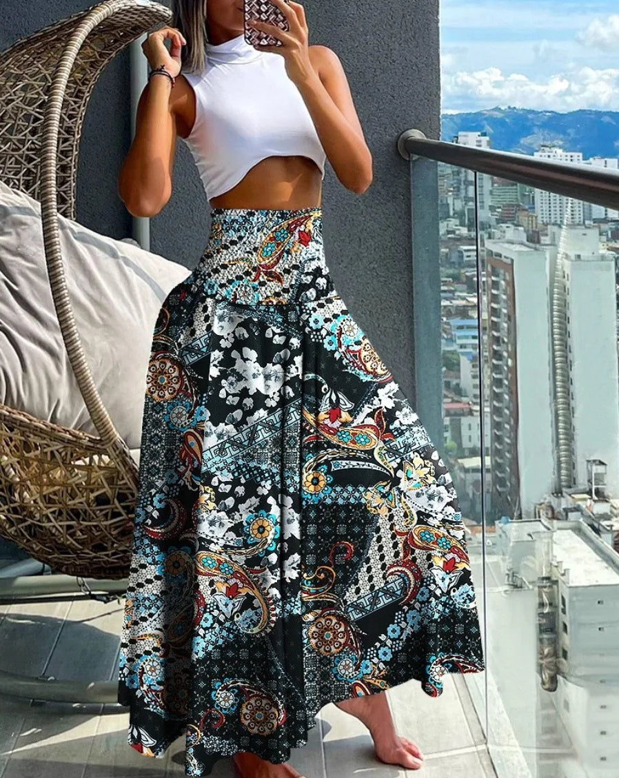 Women’s High Waist Floral Wrap Skirt – Cotton Side Tie Long Beach Bottom with Flower Print for Summer