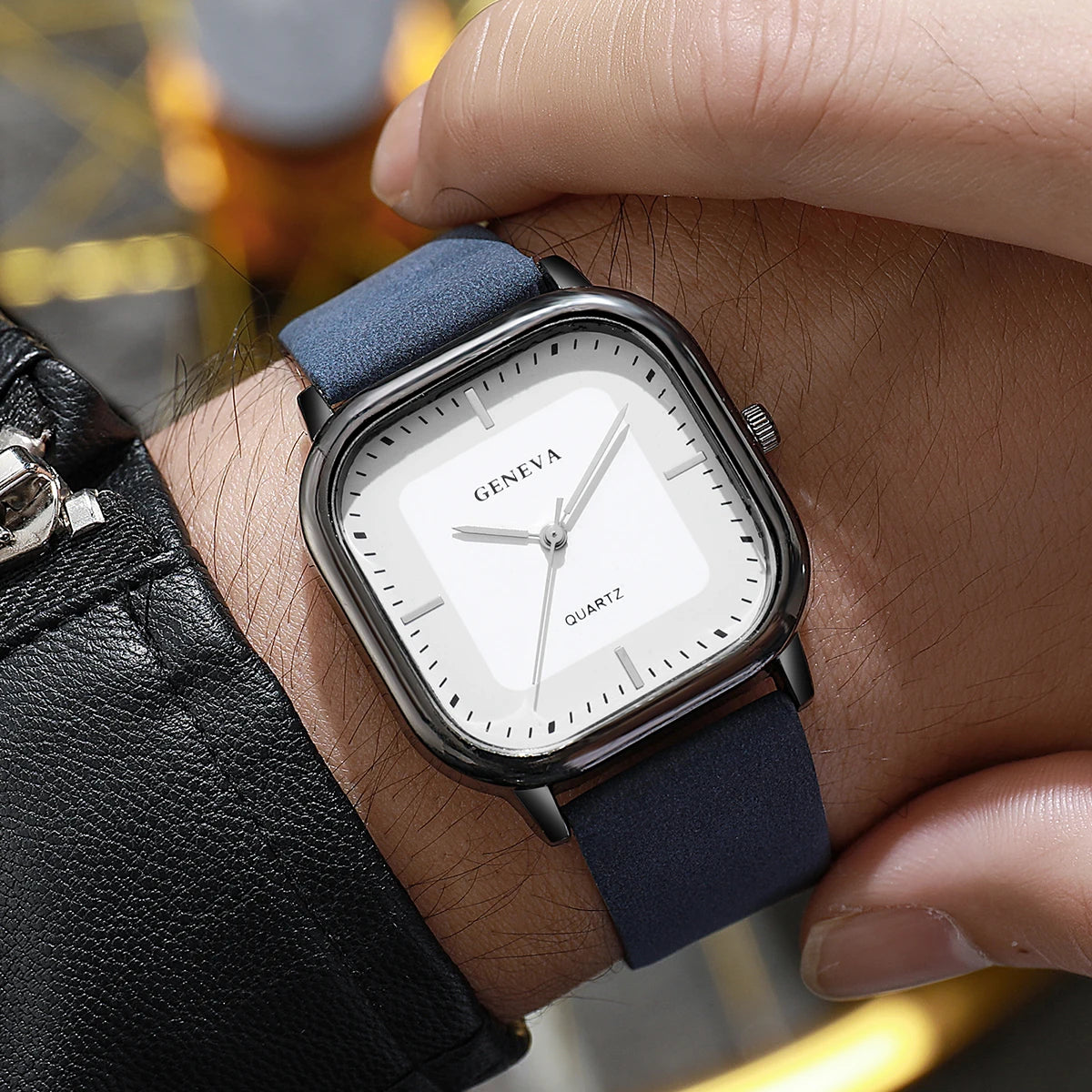 Men’s Square Dial Luxury Watch – Minimalist Leather Strap Business Casual Wristwatch