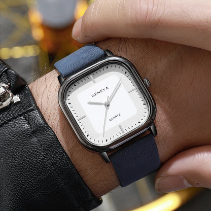 Men’s Square Dial Luxury Watch – Minimalist Leather Strap Business Casual Wristwatch