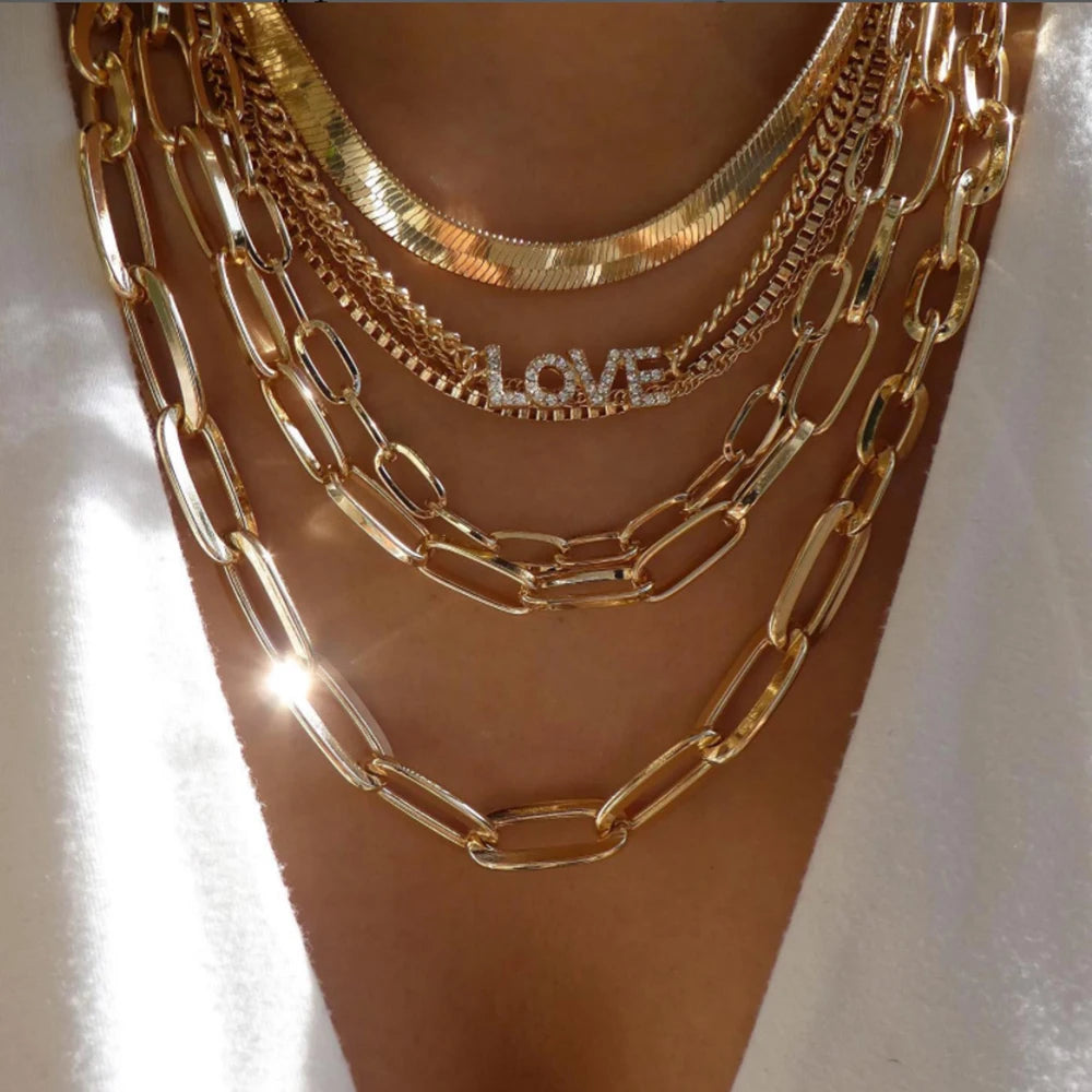 Women’s Jewelry Boho Layered Crystal Pendant Necklace | Vintage | Gold Tone | Trendy