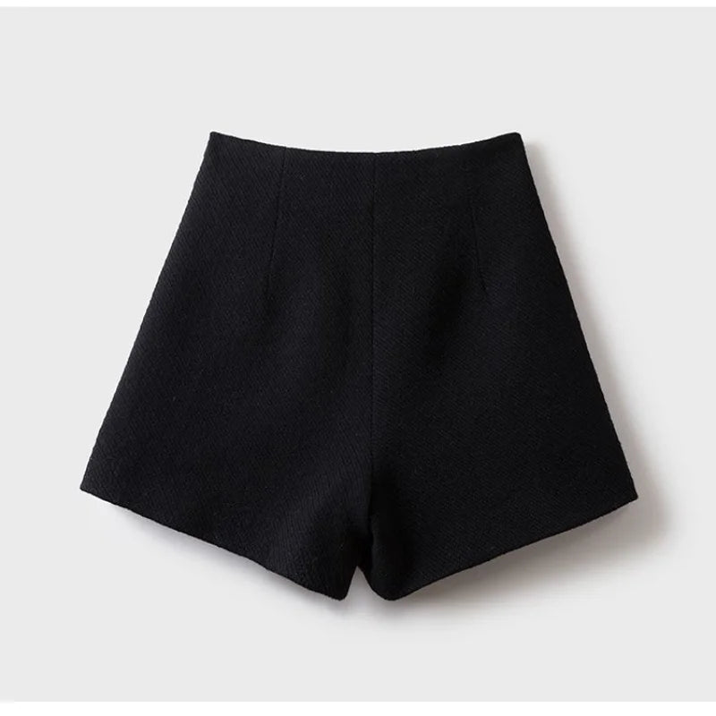 Women’s Patchwork Zipper A-Line Shorts Bottom – High Waist Wide Leg Skirt-Shorts Casual Autumn Winter Fashion