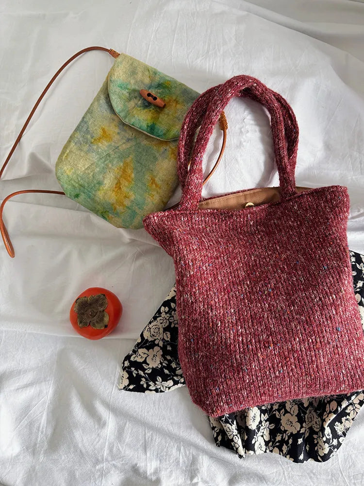 Women’s Tote Bag | Burgundy | Knitted | Large Capacity