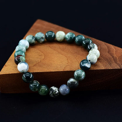 Women’s Natural Moss Agate Bead Bracelet – Healing Energy Stone Jewelry