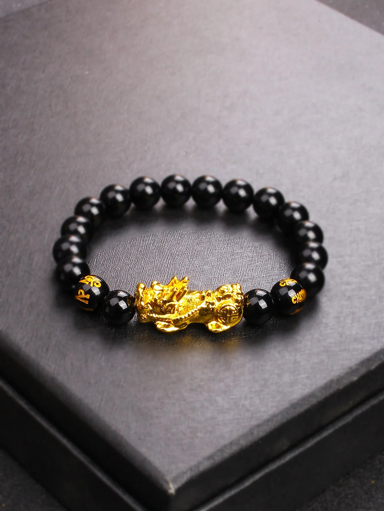 Men’s Black Obsidian Bead Bracelet – Spiritual Protection & Wealth Energy Healing Jewelry