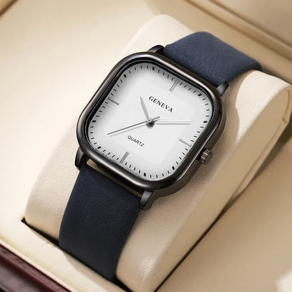Men’s Square Dial Luxury Watch – Minimalist Leather Strap Business Casual Wristwatch