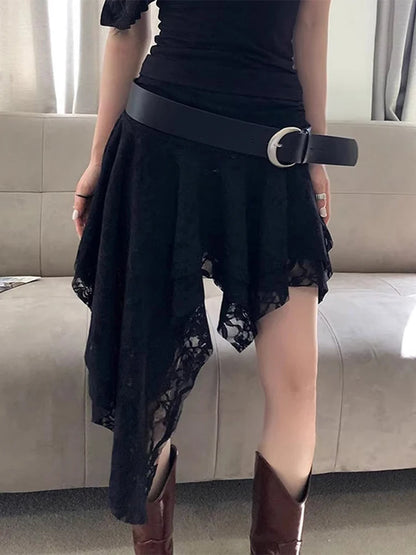 Women’s Asymmetrical Lace Skirt Pants Bottom – High Waist Layered Y2K Vintage Skirt