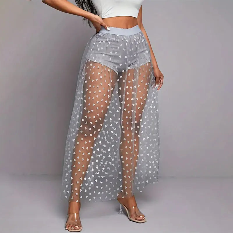Women’s Elegant Lace Maxi Skirt Bottom – Sexy See-Through Black High Waist Party Skirt