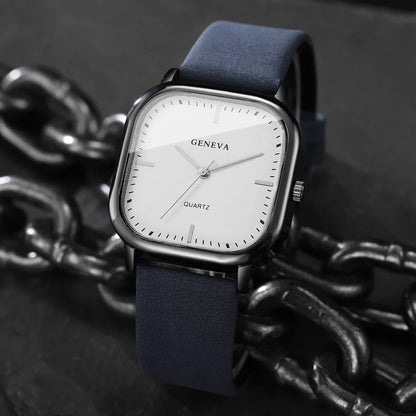 Men’s Square Dial Luxury Watch – Minimalist Leather Strap Business Casual Wristwatch