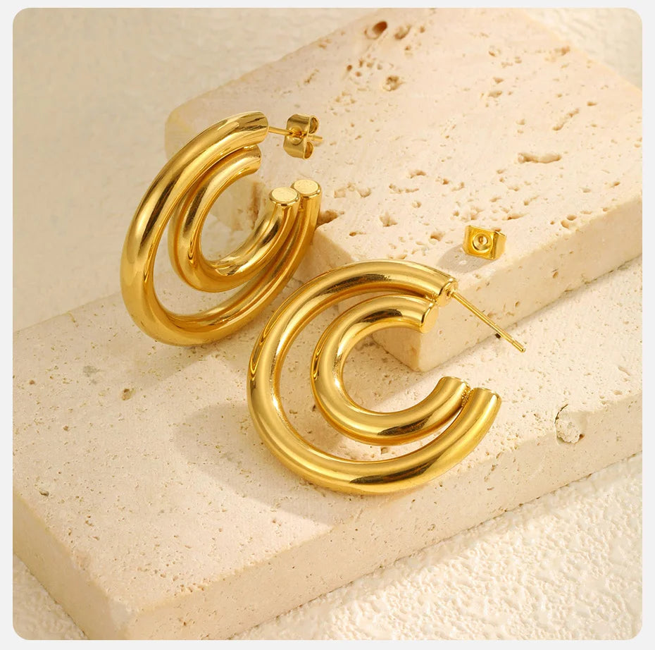 Women’s Gold Hoop Earrings – Vintage Geometric Stainless Steel Statement Jewelry