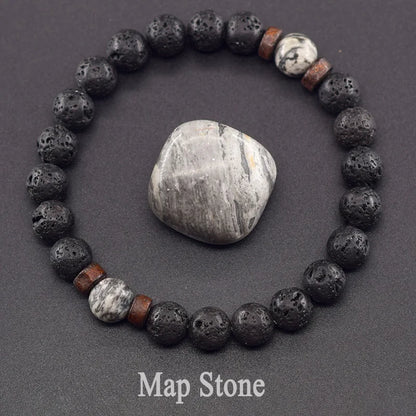 Men’s Tiger Eye & Lava Stone Bead Bracelet – Tibetan Buddha Elastic Wristband Jewelry