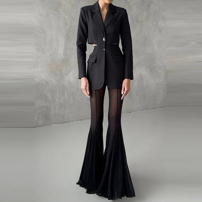 Women’s High Waist Flared Pants – Elegant Slim Fit Patchwork Transparent Bottoms