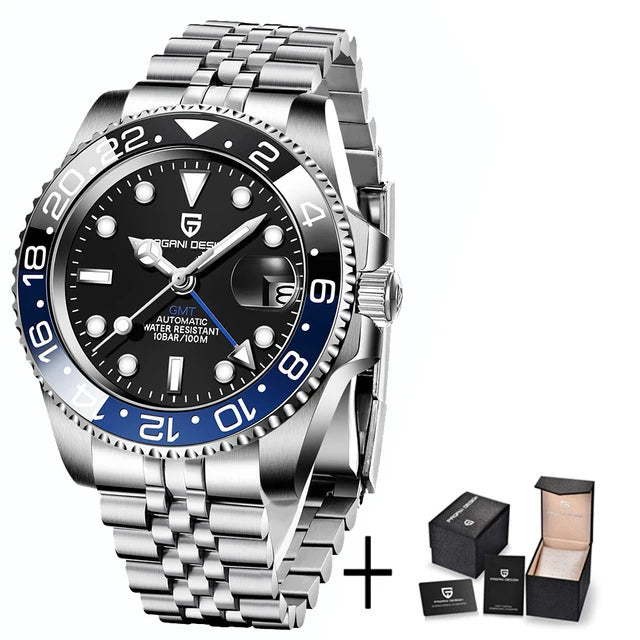 Men’s Luxury GMT Automatic Watch – Sapphire Mechanical 40MM Stainless Steel Waterproof Wristwatch
