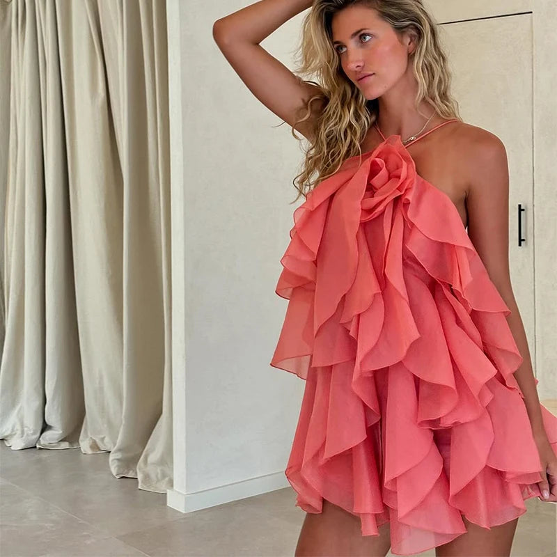 Women’s Ruffled Maxi Dress – Backless Sleeveless Slim Fit Summer Beach & Party Dress