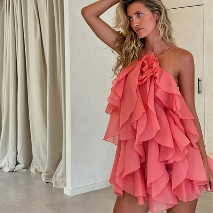 Women’s Ruffled Maxi Dress – Backless Sleeveless Slim Fit Summer Beach & Party Dress