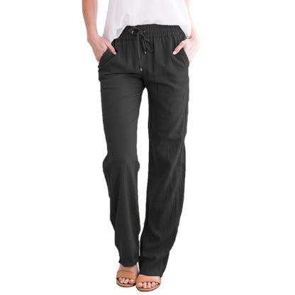 Women’s Loose Wide Leg Pants Bottom – Casual Solid Color Drawstring Trousers