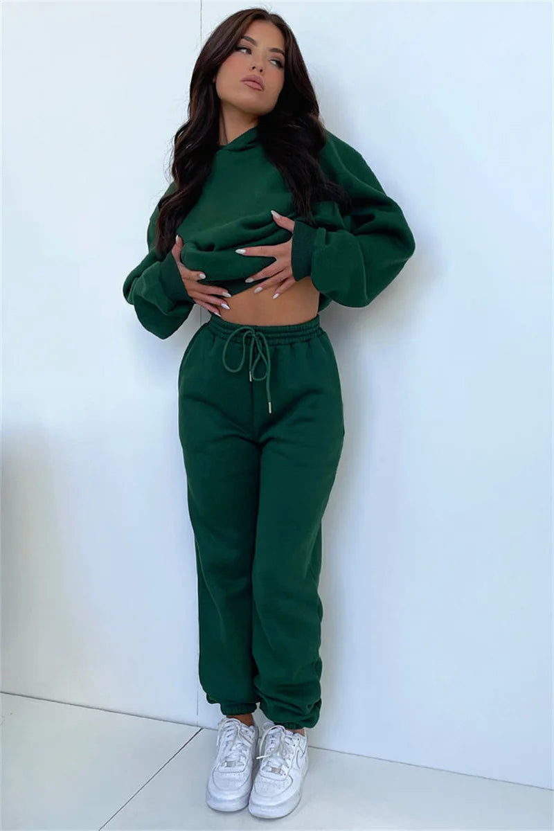 Women’s Autumn Winter Fleece Tracksuit Set – 2 Piece Casual Outfit