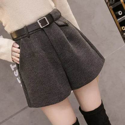 Women’s Woolen A-Line Shorts – High-Waisted Thick Winter Bootcut Casual Bottoms