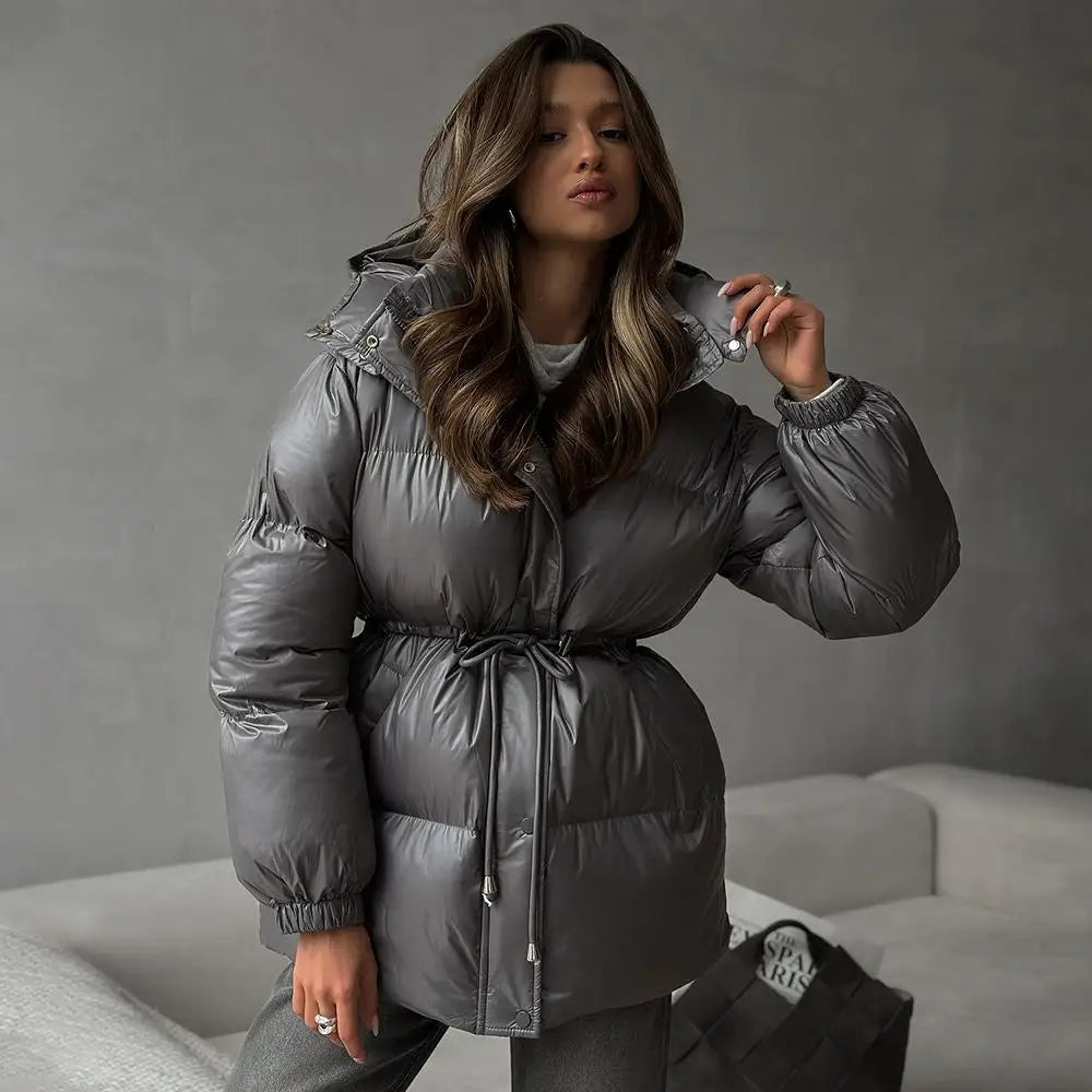 Women’s Cotton Outerwear – Short Lace-Up Warm Puffer Jacket