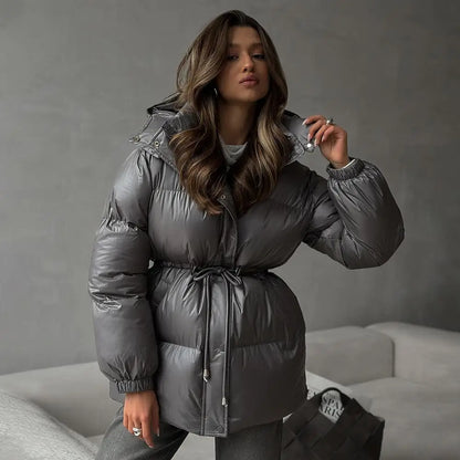 Women’s Cotton Outerwear – Short Lace-Up Warm Puffer Jacket