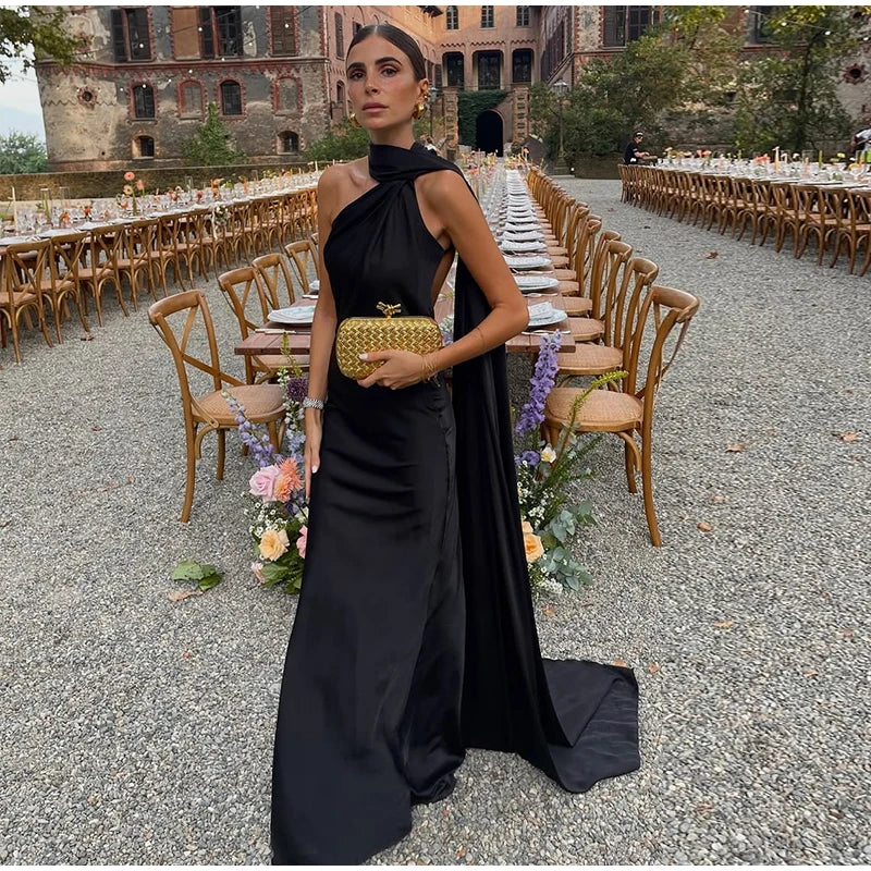 Women’s Elegant Maxi Dress – Off Shoulder Backless Detail Slim Fit Summer Evening Gown