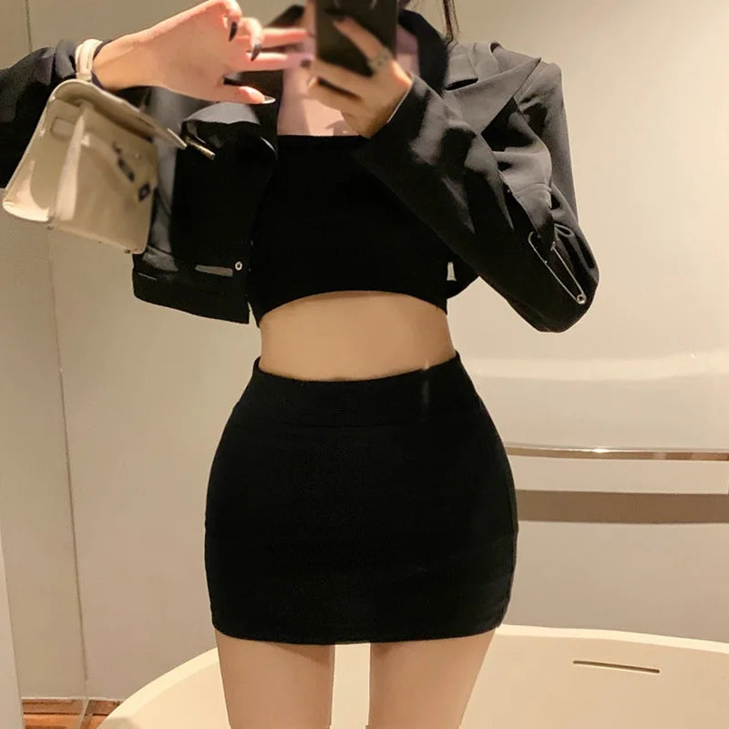 Women’s High Waist Korean Skirt – Elastic Waist Solid Color Slim Fit Mini Bottom
