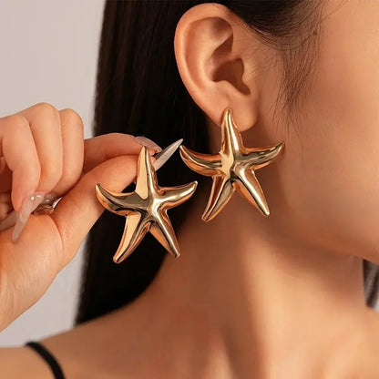 Women’s Jewelry Starfish Stud Earrings | Punk | Gold Tone | Summer