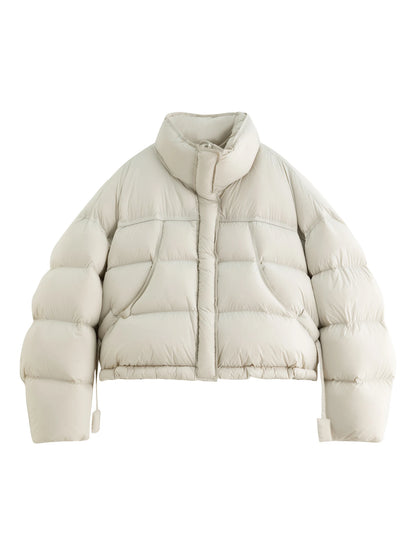 Women’s Short Puffer Outerwear – Glossy Stand Collar Jacket
