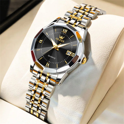 Women’s Luxury Stainless Steel Watch – Elegant Waterproof Luminous Date Watch