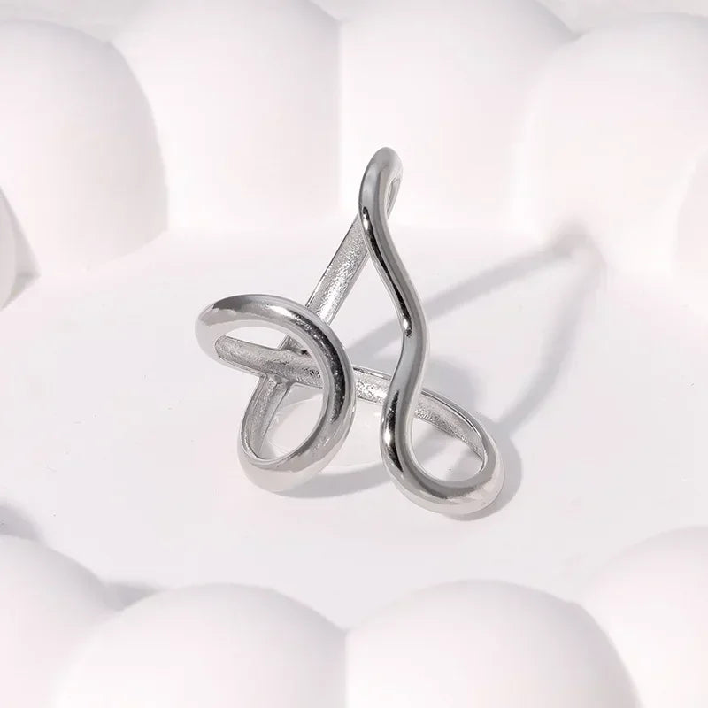 Women’s Irregular Wave Stainless Steel Ring – Adjustable Gold Color Statement Jewelry