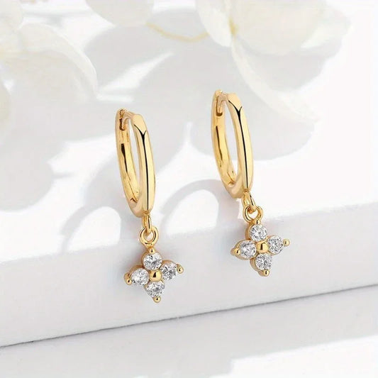 Women’s 925 Sterling Silver Clover Hoop Earrings – Elegant Wedding & Party Jewelry