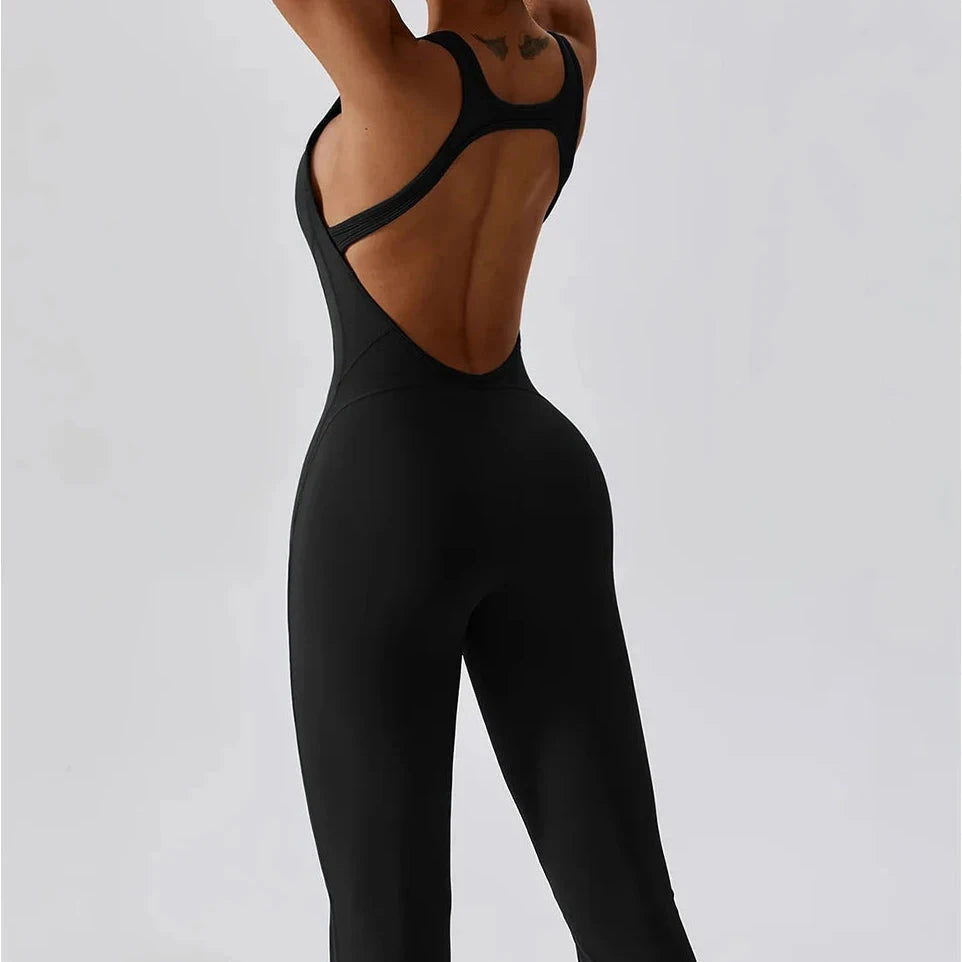 Women’s Fitness Yoga Trumpet Jumpsuit | Hollow Quick-Dry Sleeveless Sport Gym Onepiece